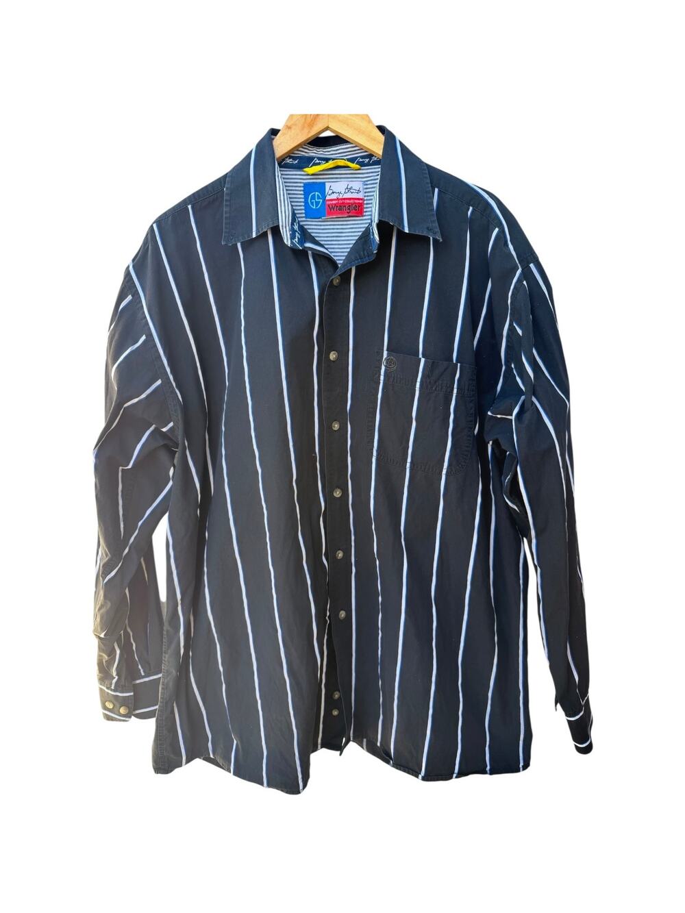 Wrangler George Strait Western Shirt Mens Large Black Striped Button Up Cowboy